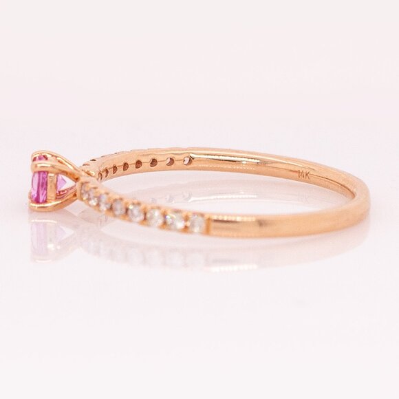 Ceylon Pink Sapphire Ring in 14K Solid Gold with Natural Diamond Accents - Picture 9 of 9